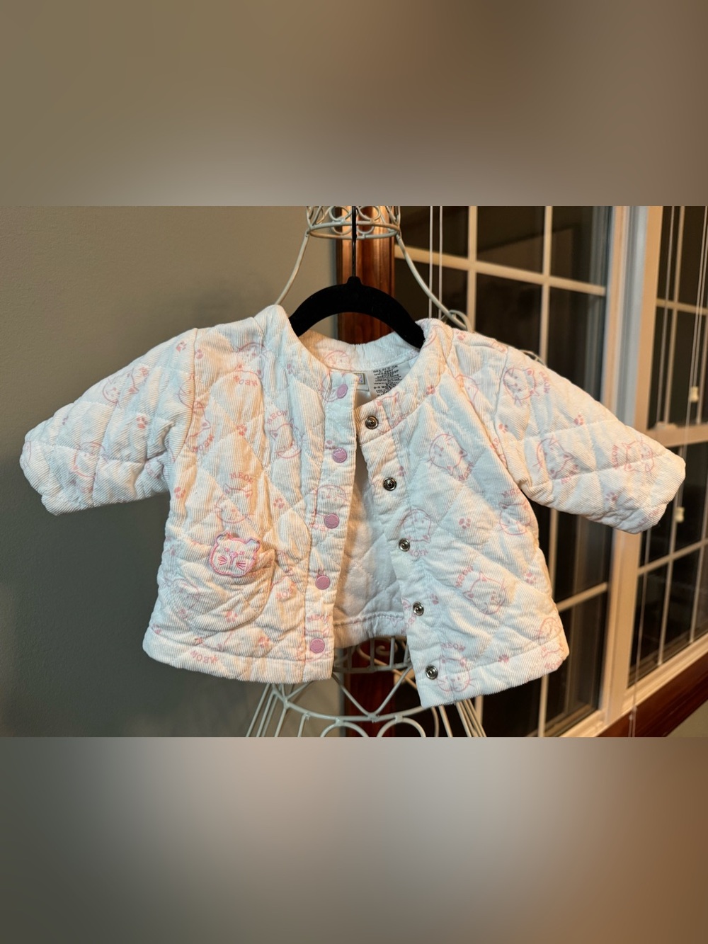Vintage McBaby Quilted Baby Jacket in Soft White with Pastel Print. Size 0-3M